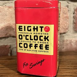 Vintage 1950's "Eight O'Clock Coffee" Tin Bank