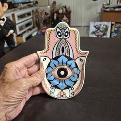Trinket Dish Shaped Like A Hamsa Hand, Protective Amulet Against The Evil Eye 4.5" X 6.5"