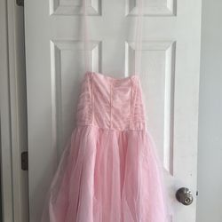 Blush Pink Tulle Party Dress | Adjustable Tie Straps | Size M