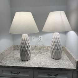 Pair of Modern White Ceramic Table Lamps