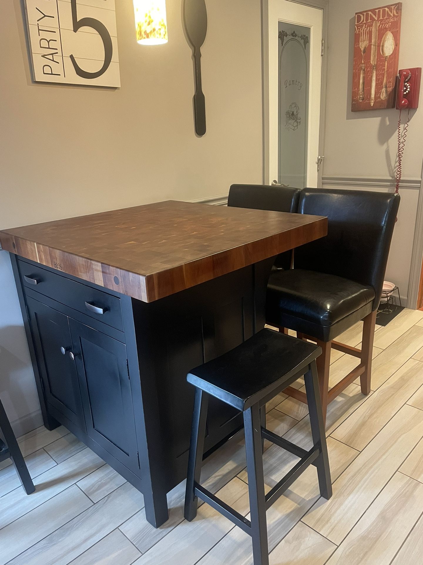 John Boos Butcher Block Table With Large Drawer And Storage Cabinet