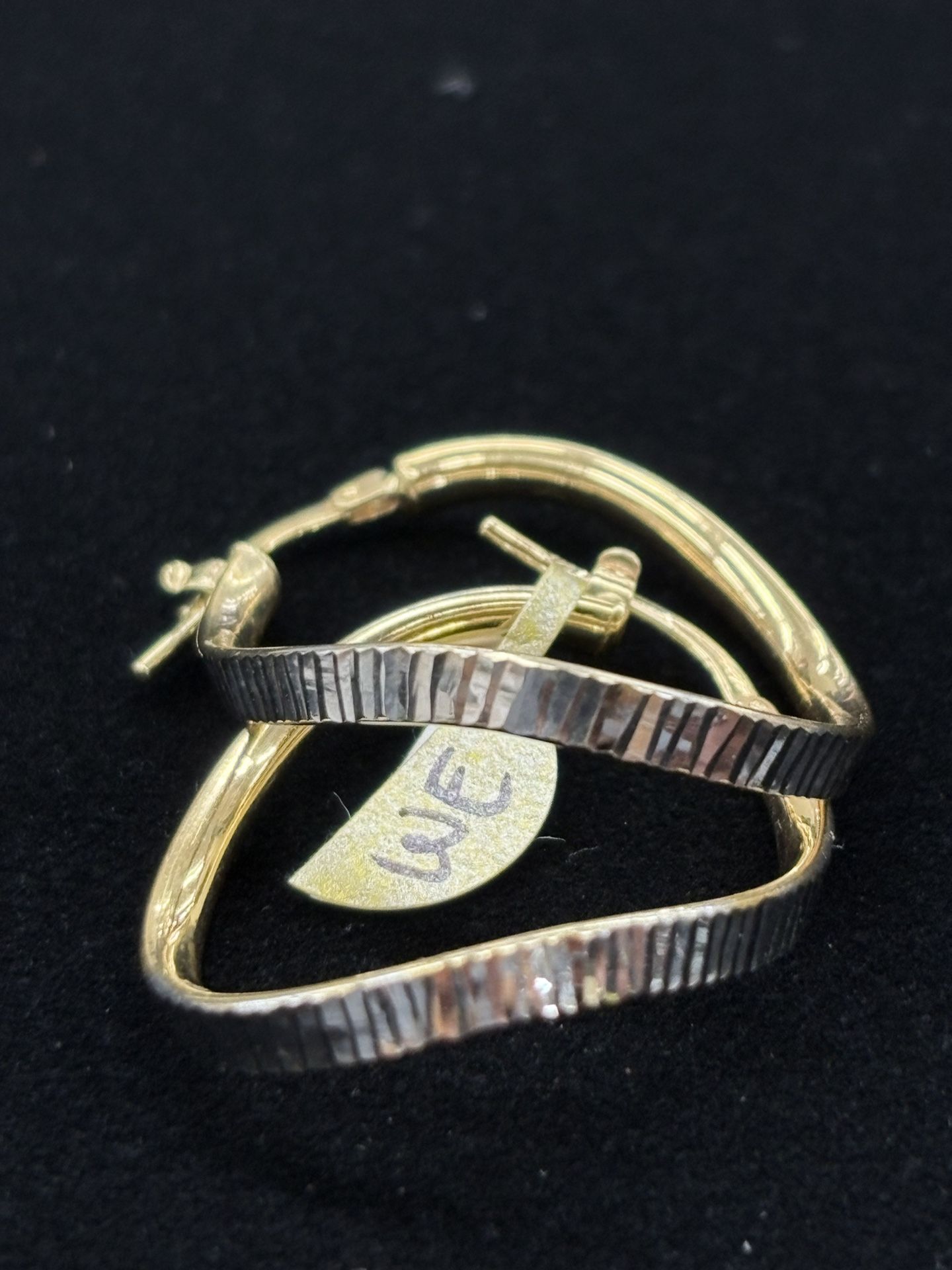 $300 Two Tone Gold Textured Hoop Earrings