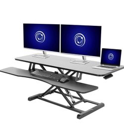 VIVO 48 inch Desk Converter, K Series, Height Adjustable Sit to Stand Riser, Dual Monitor and Laptop Workstation with Wide Keyboard Tray, Black, DESK-