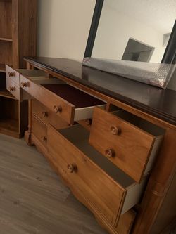 Brown All Wood Dresser 8 Drawers.
