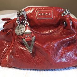 Red Versace Handbag Purse Hobo