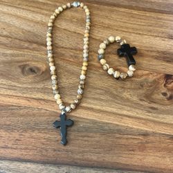 Natural Jasper & Black Onyx Gemstone Necklace And Bracelet Set