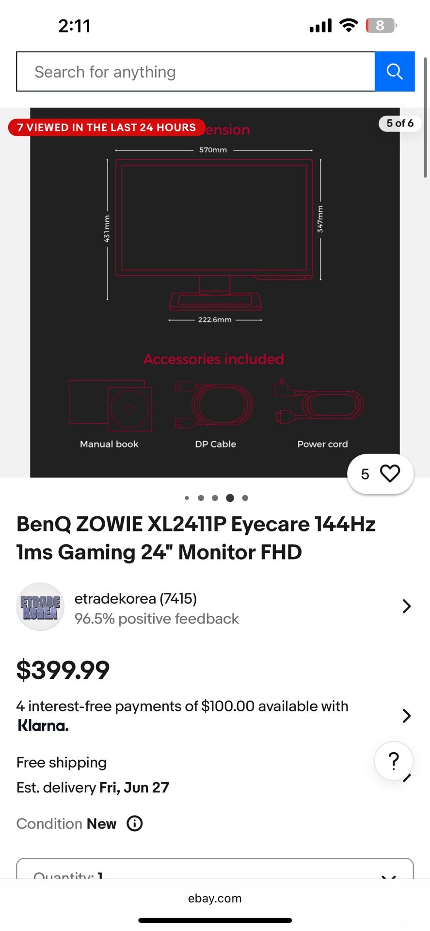 BenQ ZOWIE XL2411P 24 Inch 144Hz Gaming Monitor, 1080P 1ms, Black eQualizer and Color Vibrance for Competitive Edge