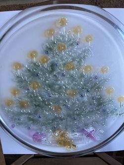 Cookies/Snack Glass Plate With Christmas Tree Print 