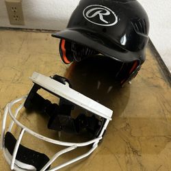 Rawlings Baseball Helmet with Jaw Guard For Kits In Excellent Condition 