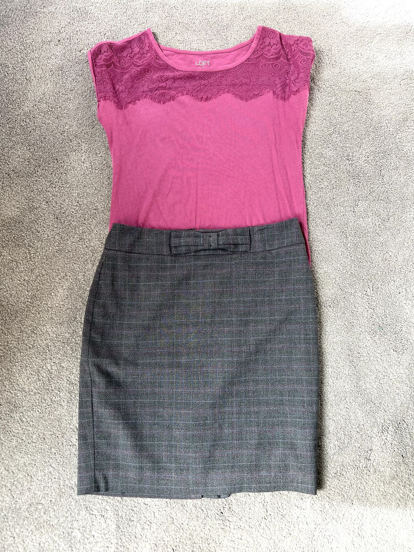 LOFT Pencil Skirt and lace Shirt outfit