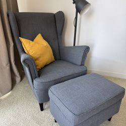 IKEA STRANDMON Armchair + Ottoman – Dark Gray – Excellent Condition ($399 New)