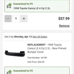 NIB 1998 Toyota Camry Front AND Rear Bumper, Primed