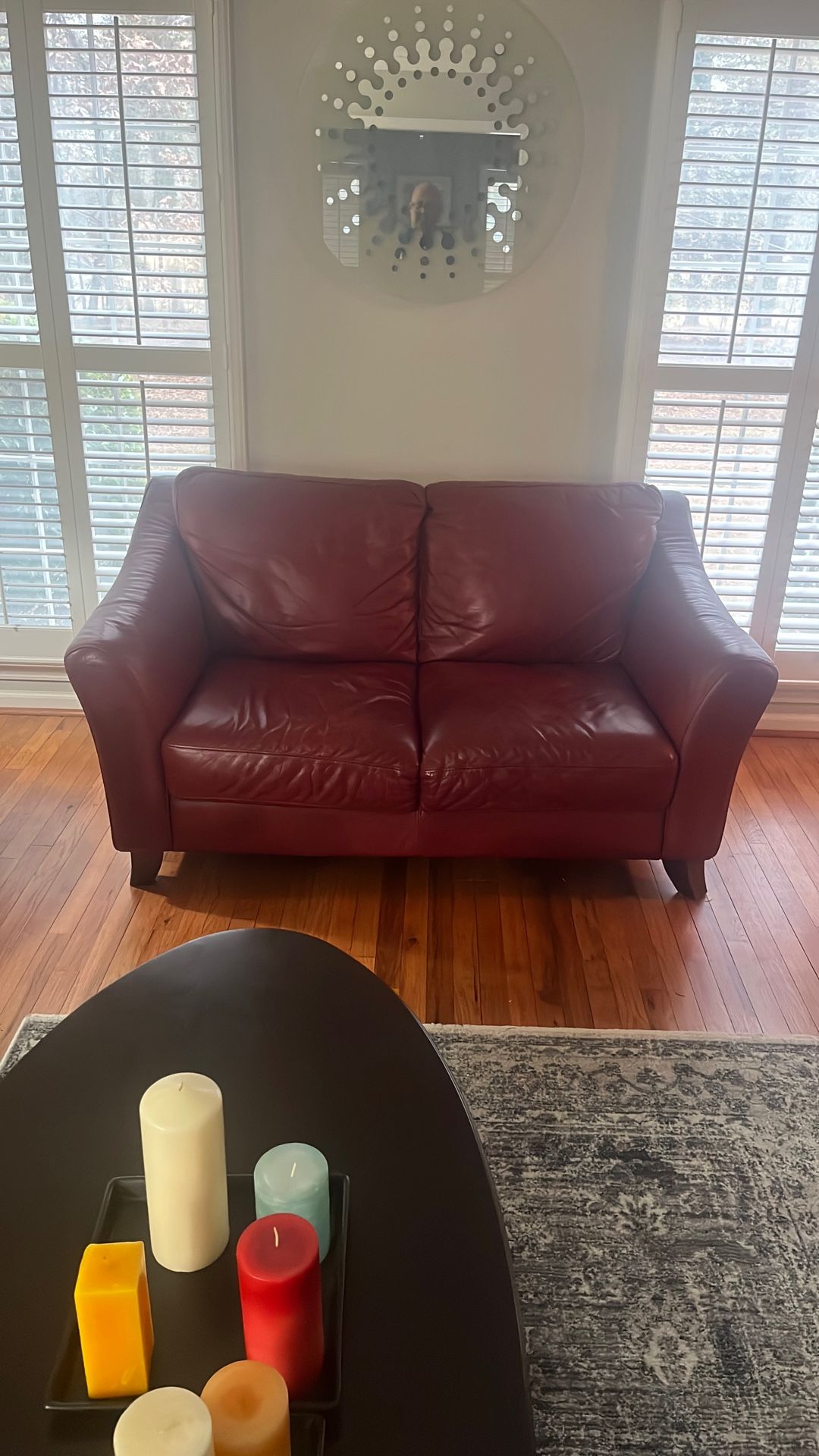 Burgundy Leather Love Seat