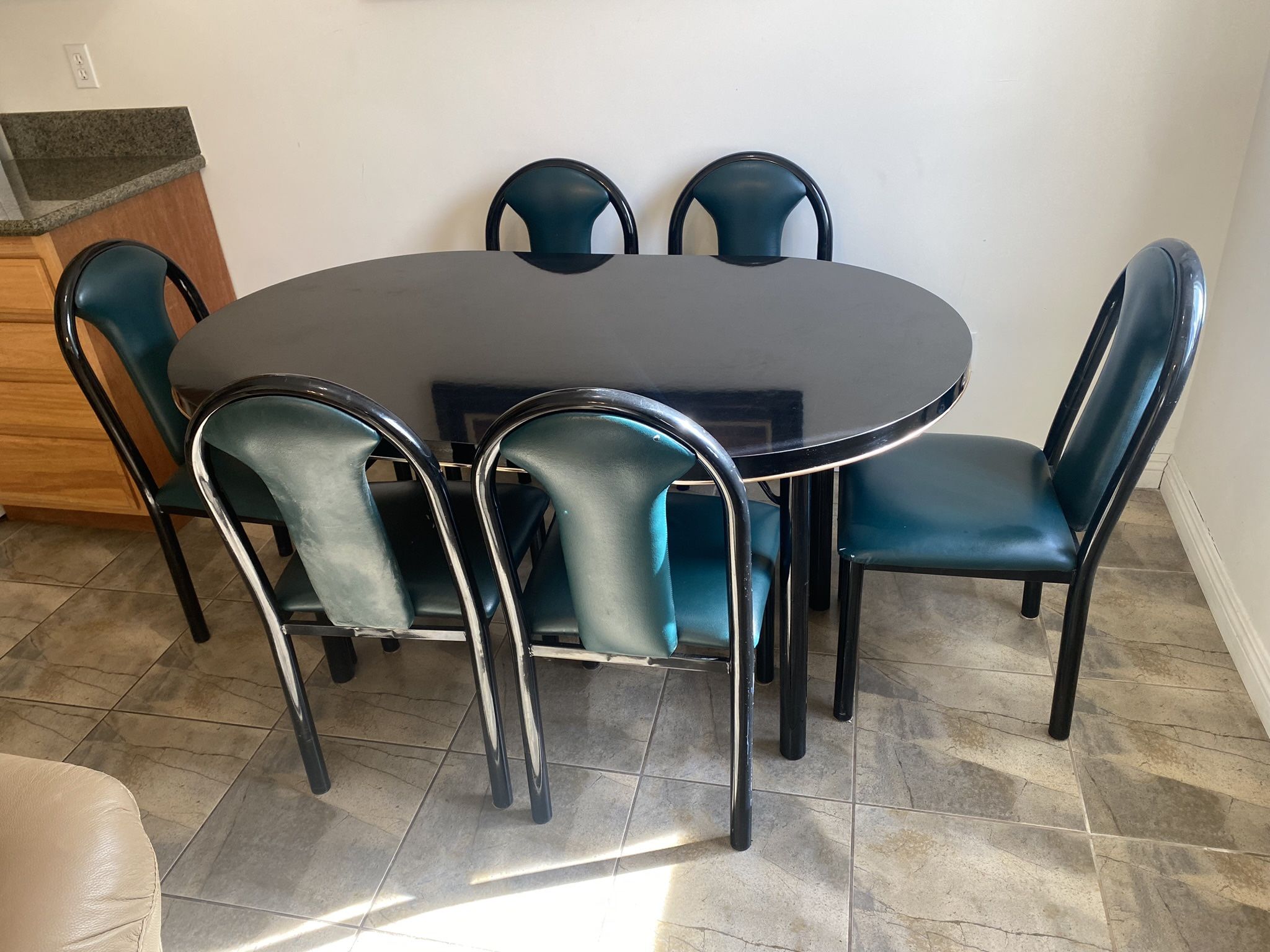 Black Formica Dining Table With 6 Metal Chairs. Pick Upon Pasadena.
