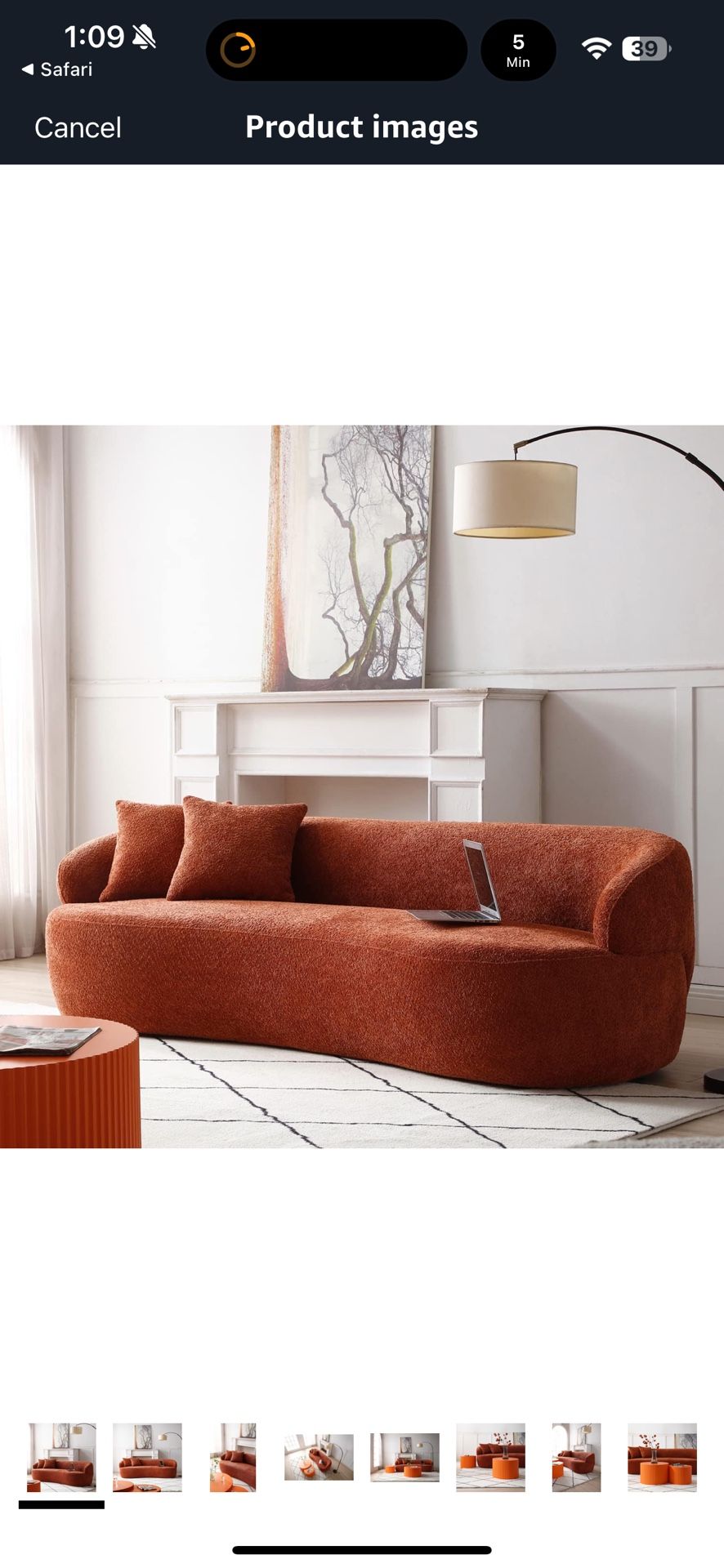 JUSTONE Modern Curved Sofa (Orange) with 2 pillows (86”D x 35”W x 27”H),All Products : American Fashion Style Bags On Sale