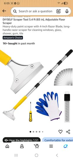 Scraper Tool 5.4 ft (65 in), Adjustable Floor Scraper
Heavy-duty paint scraper with 4-Inch Razor Blade, long- handle razor scraper for cleaning window