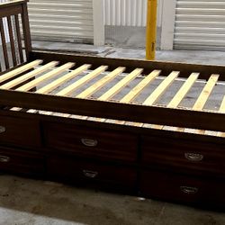 Solid Wood Captain’s Bed with Storage Drawers – Twin Size – Espresso Finish