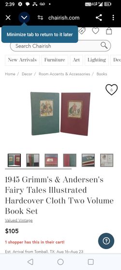 1945 Grimm's & Andersen's Fairy Tales Illustrated Hardcover Cloth Two Volume Book Set