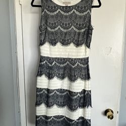Blue and white lace midi dress