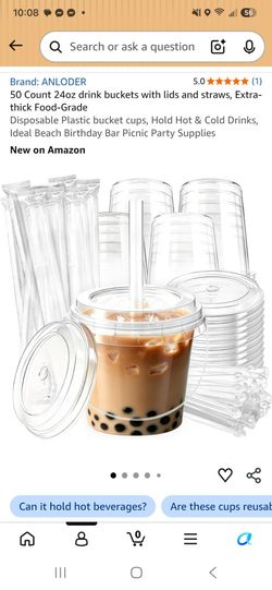 50 Count 24oz drink buckets with lids and straws, Extra- thick Food-Grade