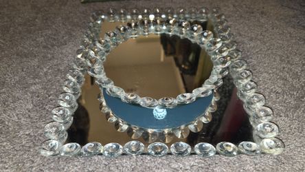 Decorative Mirror Tray with Crystal Gem Border