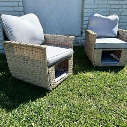 2 Piece Outdoor Patio Furniture, All Weather PE Rattan Wicker Conversation Set With Pet House, High Back Chairs Washable Cushions For Balcony, Porch, 