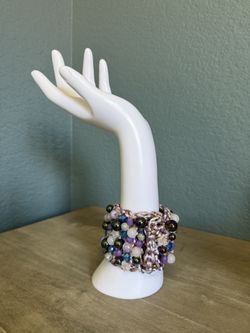 Wristband,,crochet, Purple,multicolor, Plastic,beads