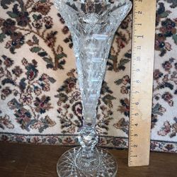 ABP Brilliant Cut Glass Crystal Trumpet Vase 14" Hawkes