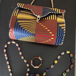 African Handbag, Necklace & Bracelet 
