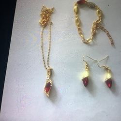 Brand New Ruby - Diamond - Gold - Necklace- Earrings-Bracelet - Great Gift Selection