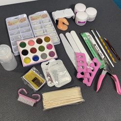 34 in 1 Acrylic Nail Kit Acrylic Powder Glitter Nail Art Manicure Tool Tips Brush Set