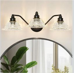 (Brand New in Box)  Redluck 3-Light Modern Bathroom Light Fixtures, Black Vanity Lights Flower Glass Shade, Easy to Install, Rustproof Finish Wall Sco