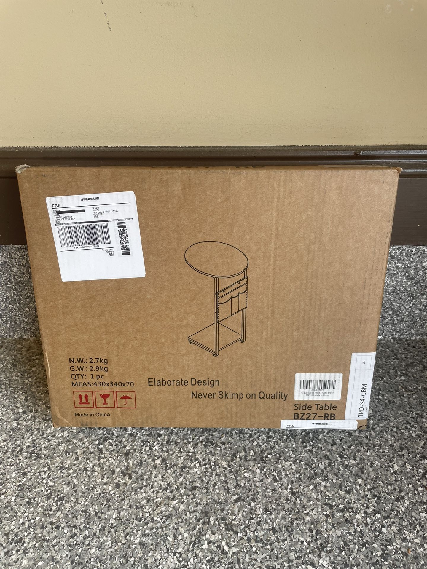 NEW in Box C-Shaped Side Table / End Table / Food Table