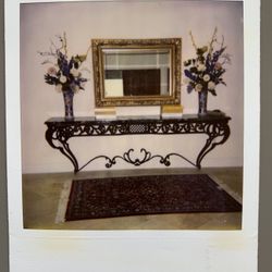 French Style Wrought-Iron Wall Mounting Console With Marble Top