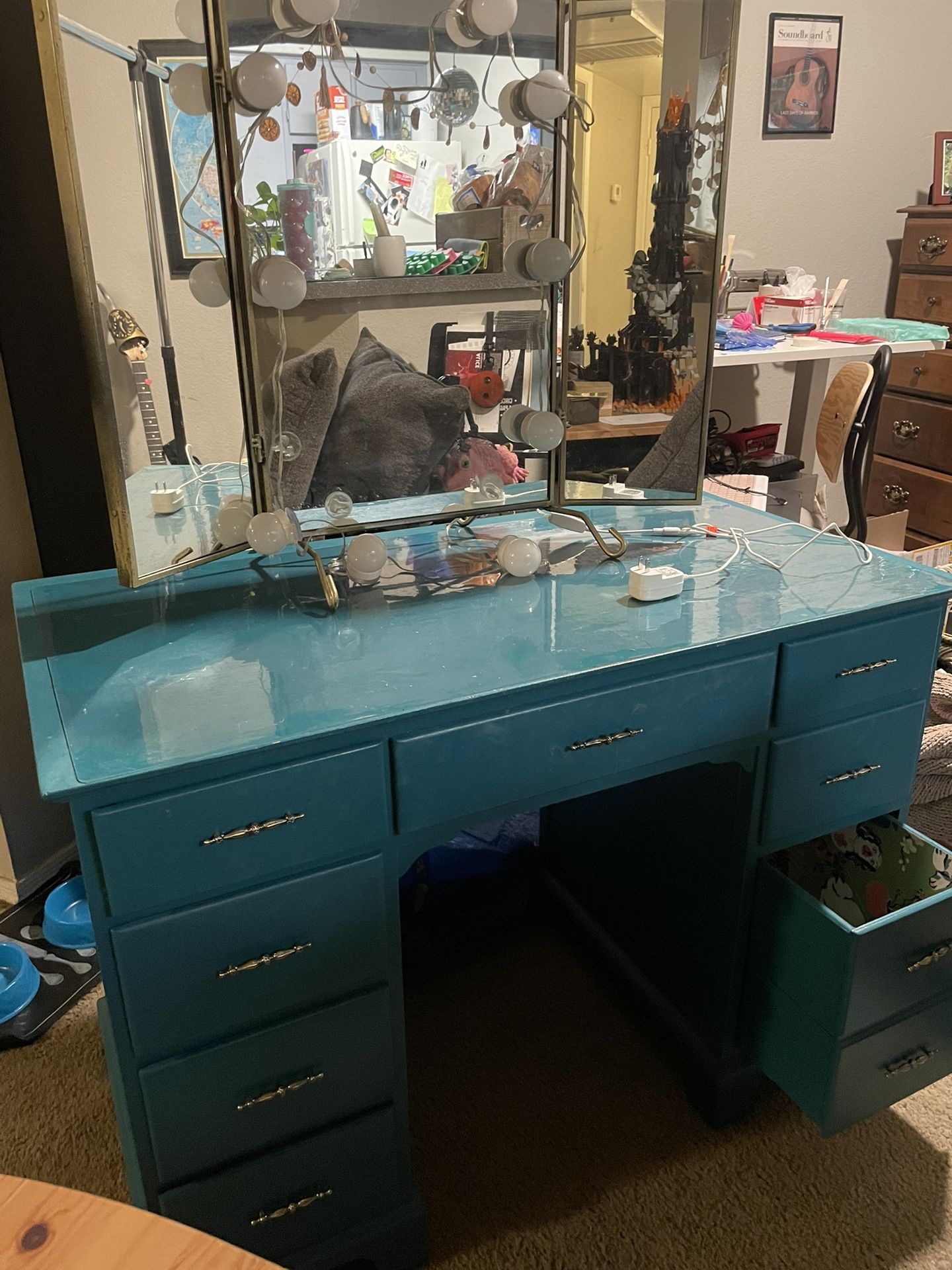 Blue Vanity With Mirror