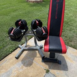 BUNDLE- BOWFLEX Dumbbells and HD Bench W/RACK 
