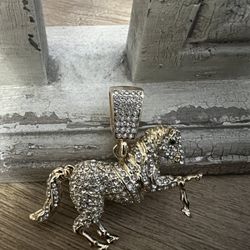 Horse Gold Plated Pendant With Rhinestones 