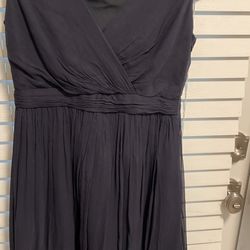  J Crew. Navy  100% Silk Below The Knee  Lined Short Sleeve Dress