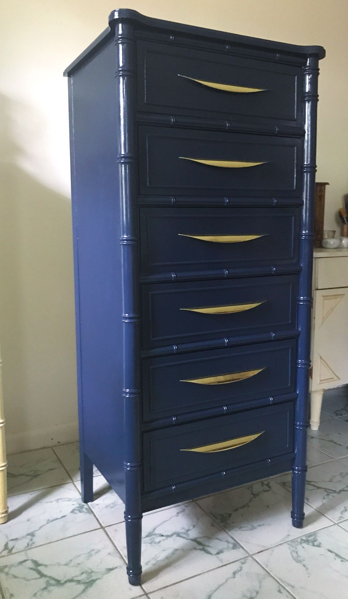 Vintage Henry Link Bali Hai Navy Blue Lingerie Chest Dresser