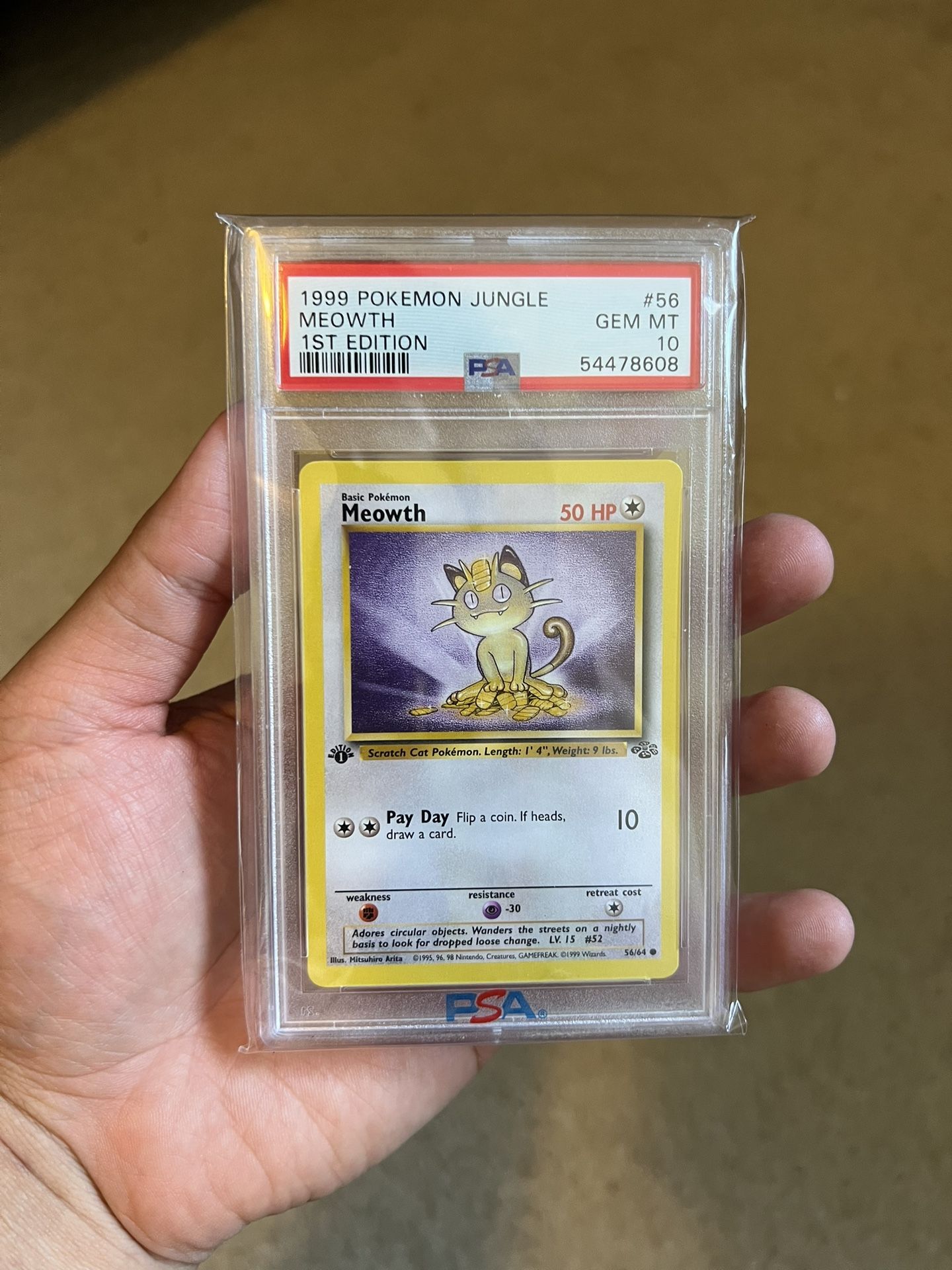 PSA 10 Pokemon 1st Edition Meowth Jungle