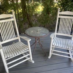 2 White Wooden Rocking Chairs 