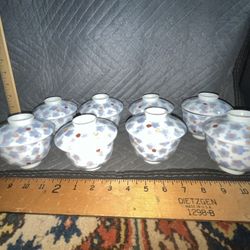 8 Vintage Japanese Porcelain Rice Bowls With Character Marks On Bottom