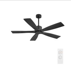 WINGBO 54 Inch DC Ceiling Fans without Light, 5 Carved Solid Wood Blade, 6-Speed Reversible DC Motor, Ceiling Fan No Light for Living Room Bedroom Pat
