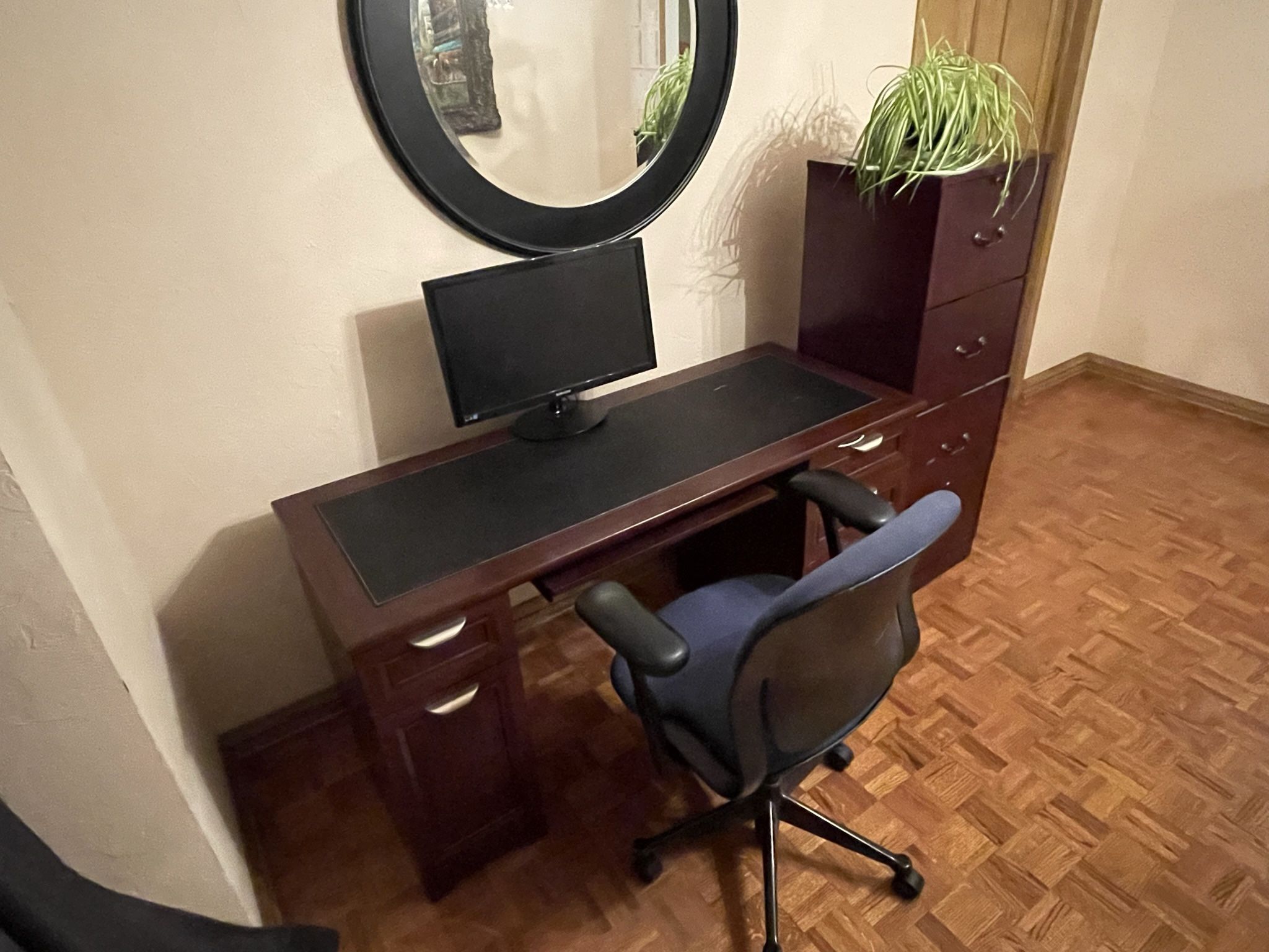 Cherry Desk, File Cabinet And Office Chair