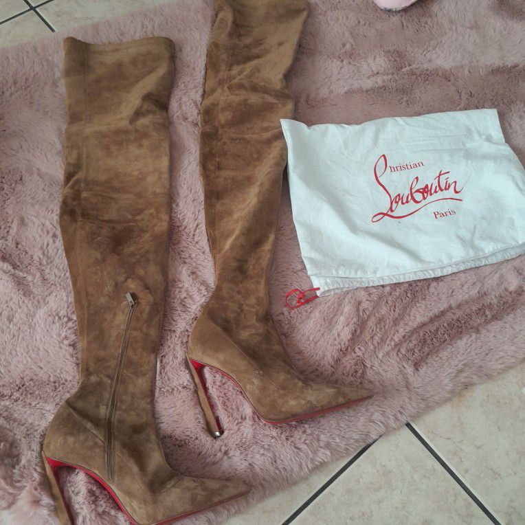 Louboutin Thigh High Brown Suede Boots 
