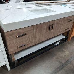 60inch Modern Bathroom Vanity With Top Sink And Electrical Outlets