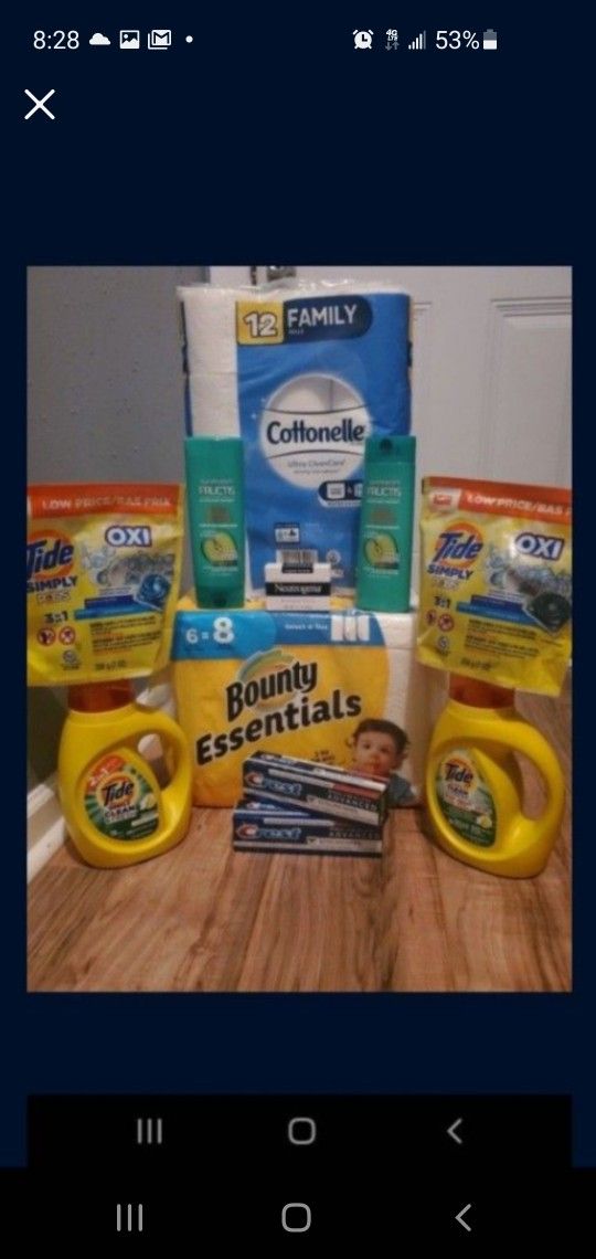 Must have Buy!! Tide, Cottonelle,  Bounty, Garnier Shampoo And Conditioner, Crest Toothpaste, Neutrogena Soap!!