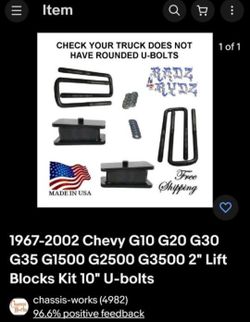 2" Lift Kit With U-bolts For Chevrolet G10 G20 G30 Etc...