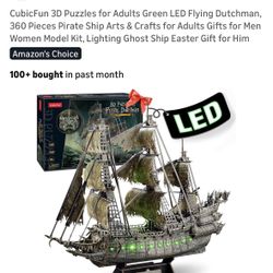 CubicFun 3D Puzzles for Adults Green LED Flying Dutchman, 360 Pieces Pirate Ship Arts & Crafts for Adults Gifts for Men Women Model Kit, Lighting Ghos