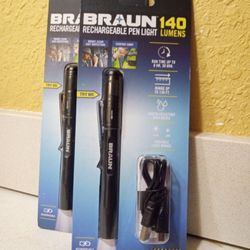 Braun (2) Rechargeable 140 Lumen Pen Flashlights